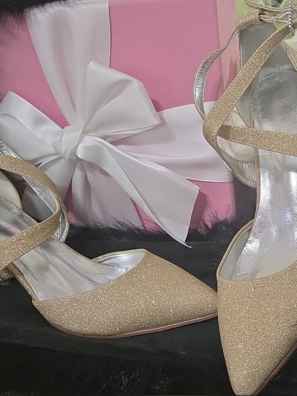 Elegant Women's Glitter Pointed-Toe Heels in Champagne - Brand